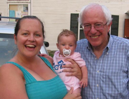 My daughter Jennifer and granddaughter Madeleine with Bernie Sanders in Maple Corner in 2012, just after his presentation and moments before the baby melted down.