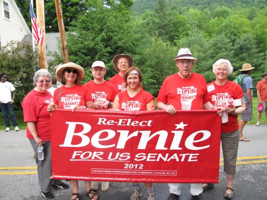 Getting ready to march with Bernie Sanders in the Warren, VT Fourth of July parade in 2012.  