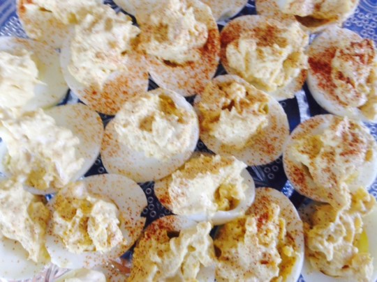 Deviled eggs for the reception following my friend Melanie's memorial service.